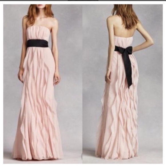 White - Vera Wang Chiffon Evening Gown Ruffled Waterfall Strapless Pink-Blush 8 - Picture 1 of 13